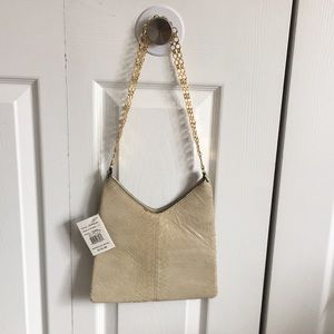 NWTAdrienne Vittadini  Gold Chain Leather Hobo Bag